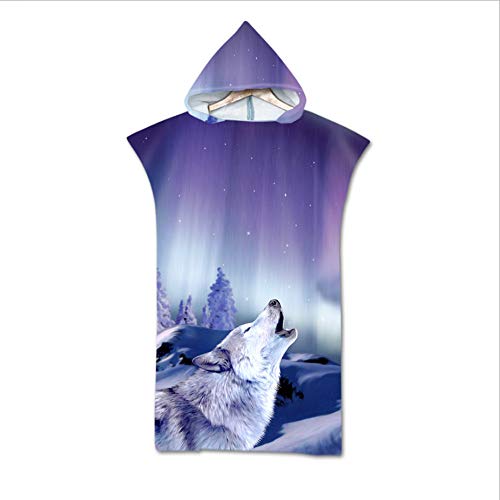 AZZXZONa Toalla De Playa con Capucha Toalla De Baño De Secado Rápido Toalla De Baño Purple Snow Wolf Bata De Baño para Adultos Unisex Surf Poncho De Baño Vestuario Móvil Grande