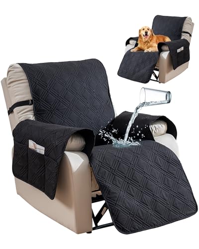 Image of Waterproof Recliner Chair Cover, Oversized Reversible Recliner Chair Covers with Pocket Washable Reclining Chair Covers Furniture Protector for Kids, Pets (28'',Black)