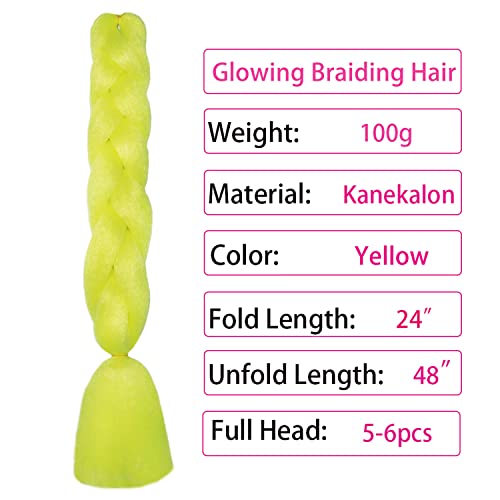 Itsuhair Yellow Braiding Hair Neon Kanekalon Jumbo Braiding Hair Knotless 24Inch 5Pcs Florescent Synthetic Hair Glow In The Dark Braiding Hair #TOP2