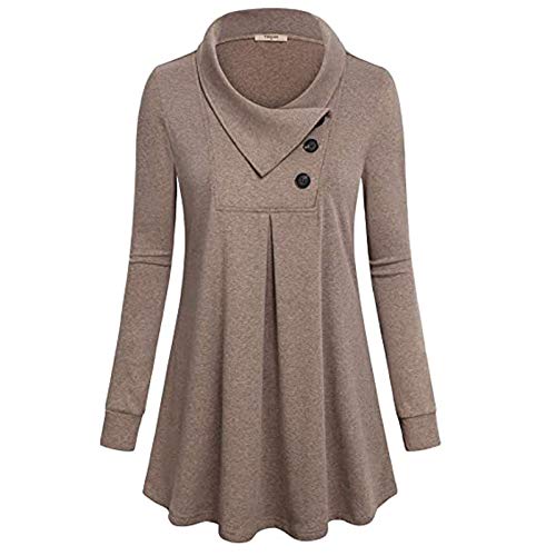 Preisvergleich Produktbild Damen Langarmshirt Sweatshirt Revers Tunika Swallowtail Pullover Mode Elegant Wunderschön Casual Kleidung Bluse Tops Outwear Mode T Shirt Oberteil (B-Kaffee, XL)