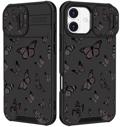 Image of Funermei for iPhone 17 Case - Women Girls Cute Phone Cover Pretty Girly Aesthetic Black Butterfly Unique Design with Slide Camera Cover and Dual Protection Funda for iPhone 17 Case