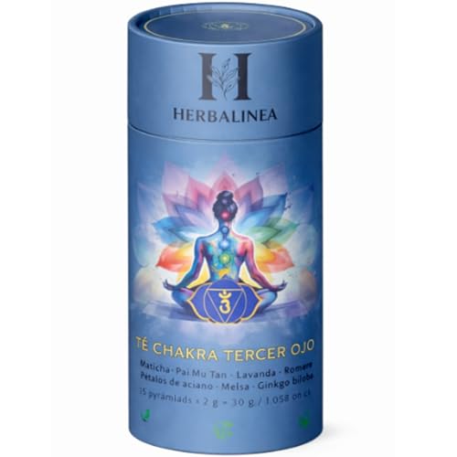 Herbalinea Té Chakra Tercer Ojo – Infusión Natural de Té Blanco Pai Mu Tan, Lavanda, Melisa, Aciano y Ginkgo – 15 Pirámides Premium – Claridad, Intuición y Bienestar Interior