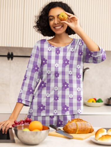 Image of PrinStory Womens Pajama Sets Capri Pjs Soft Lounge Sets XS-4XL