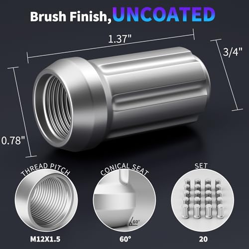Image of Titanium Spline Lug Nuts M12x1.5-20pc Ultra Lightweight Closed End Wheel Nuts | High-Strength & Corrosion-Resistant Titanium Alloy | Includes 1 Socket Key | Nature Color for Customization