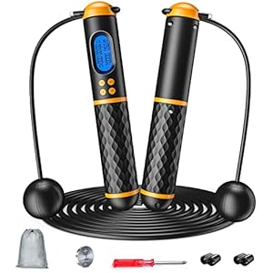 Smart Jump Rope, Multifun Speed Skipping Rope with Weight/Lap/Time/Calorie Counter Adjustable Digital Counting Jump Ropes for Home Gym, Cordless Jumping Rope for Men Women Kids