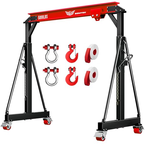 BSMTEK 2 Ton Gantry Crane – Adjustable Height (8.53-12.5 FT) & Width (9.06 FT), Heavy-Duty Shop Lift Hoist with 5000 Lb Manual Trolley?Red