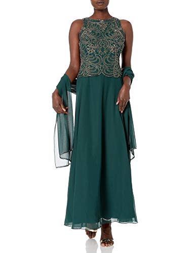 J-Kara-Womens-Sleeveless-Scallop-Long-Beaded-Dress-WScarf-HunterMulti-12