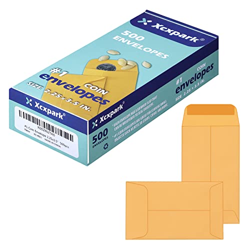 Xxcxpark 500 Pcs #1 Coin Envelopes, 2-1/4” X 3-1/2” Inches Brown Kraft Envelopes Classic Small Parts Envelopes With Self Adhesive Gummed Flap For Coins, Cash, Credit Cards, Seeds #TOP5