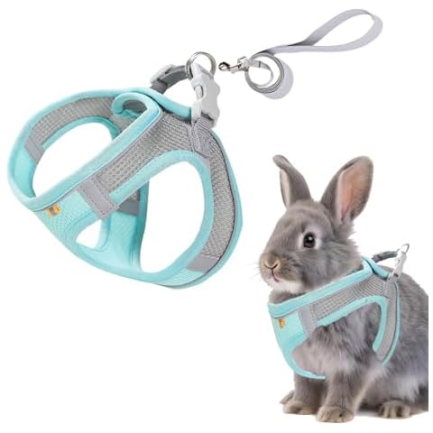 Rabbit Harness and Leash Set Escape Proof, Adjustable Soft Padded Vest, Breathable Mesh Bunny Harness with Reflective Strap, Safe for Small Animals(Green,S) Cover