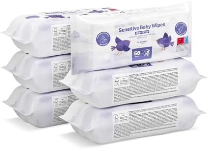 by Amazon Sensitive Baby Wipes 336 Wipes, Unscented, 6 Pack of 56