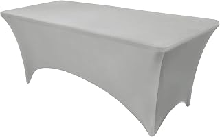 OutdoorLines Fitted Light Gray Tablecloths for 8 Foot Rectangle Table - Elastic Spandex Massage Bed Cover, Stretch Wrinkle Free Linens for Party, Wedding, Birthday, Banquet, Vendor Stand