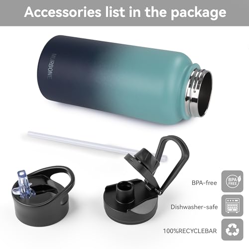MURBONE Insulated Water Bottle, 1L Stainless Steel Drink Flask with Straw, BPA Free - Image 3