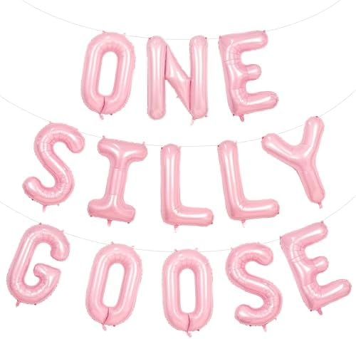 One Silly Goose Balloons Banner 16 Inch, Pink Geese 1st Birthday Party Decorations, Goose Foil Letter Balloon for Our Little Geese is One Themed Party Girl Baby Shower Decorations