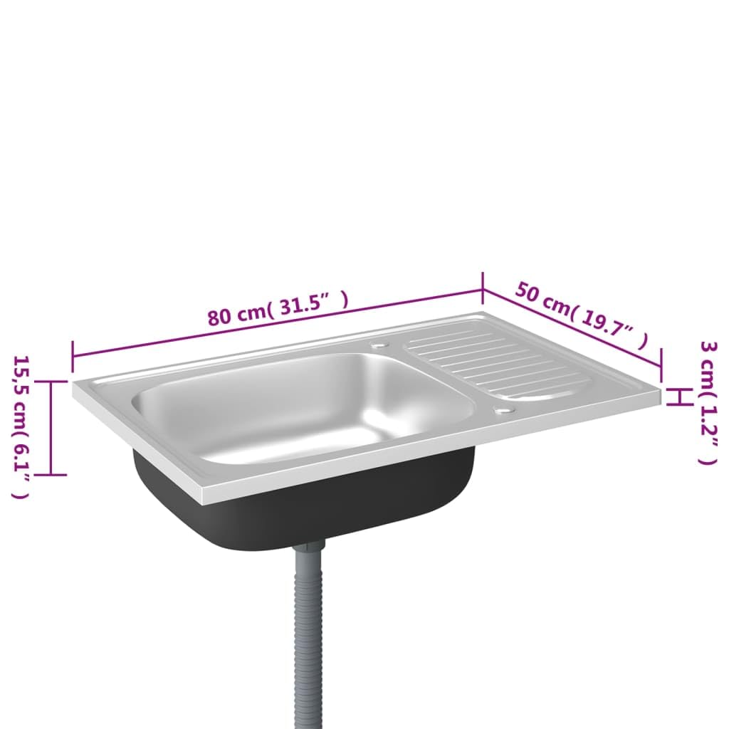 AUVYI Spüle mit Abtropffläche Set Edelstahl Küchenarbeitsplatte Ausgussbecken Spülbecken Kitchen Sink Waschbecken Küchenspülen Arbeitsplatte Küche Silbern 800x500x155 mm