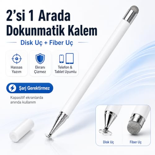 Samsung Galaxy Tab A11+ Plus X230 ile Uyumlu Çift Uçlu Dokunmatik Kalem Disk Fiber Uç