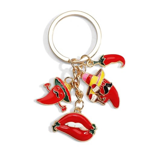 Gallkeat Porte-clés Chili de style mexicain rouge avec pendentif pour sac, cadeau pour femme, homme, enfant, anniversaire, Thanksgiving, Noël