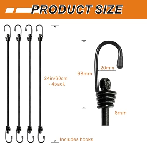 image for BEXSLE Bungee Cords with Hooks, Heavy Duty Outdoor Elastic Bungee Stra