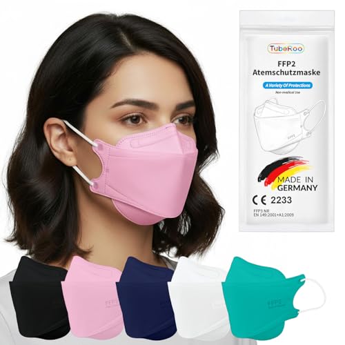 TubeRoo FFP2 Maske rosa pink Fischform 50 Stück Masken aus Deutschland Made in Germany weiche Ohrschlaufen Bänder Atemschutzmaske Mundschutz