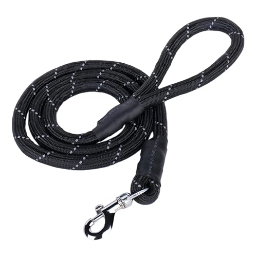 Image of Nylon Rope Leash for Dogs with 360 Degree Rotation- Black in Medium Size