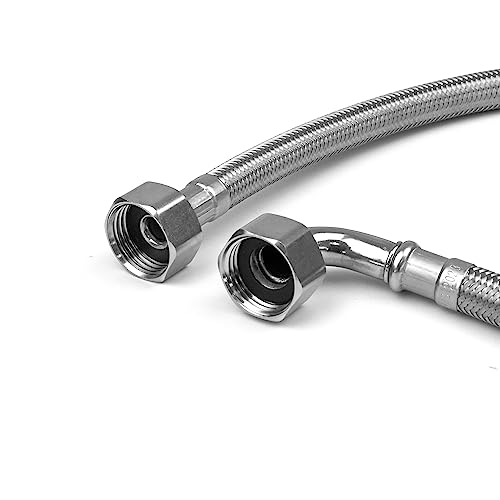 Xcel Home WRAS Approved Elbow 1/2 (90°) x 1/2 BSP x 500mm Flexible Pipe Connector, Silver
