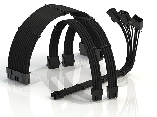 Image of LINKUP - AVA 3-in-1 12VHPWR PCIE 5.0 Power Adapters | 450W 16AWG | For All PSUs | UL-Rated, Sleeved Jacket | 4 Pcs Kit for RTX5000 RTX4000 GPUs | Boost Gaming Performance | 30cm Black