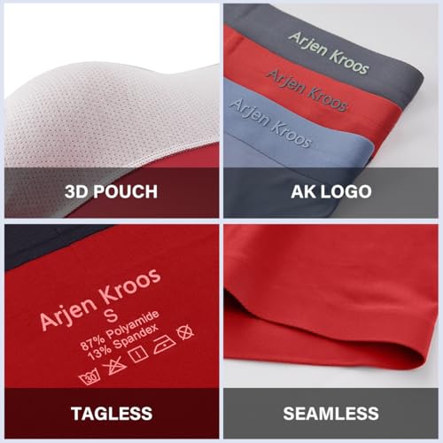 Arjen Kroos Men's Trunks Seamless Underwear Sexy Ultra-Soft Ice Silk Boxer Briefs with 3D Lined Pouch4