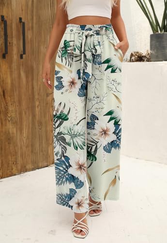 Angerella Casual Pants For Women High Waisted Wide Leg Floral Print Beige Business Work Pants Loose Flowy Summer Beach Pants Xl thumb #2