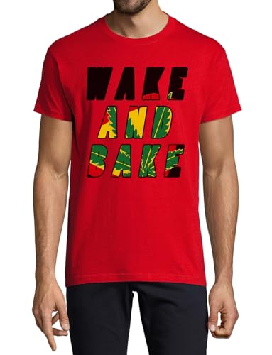T-shirt Wake and Bake rouge en coton idéal pour vos week-ends de détente