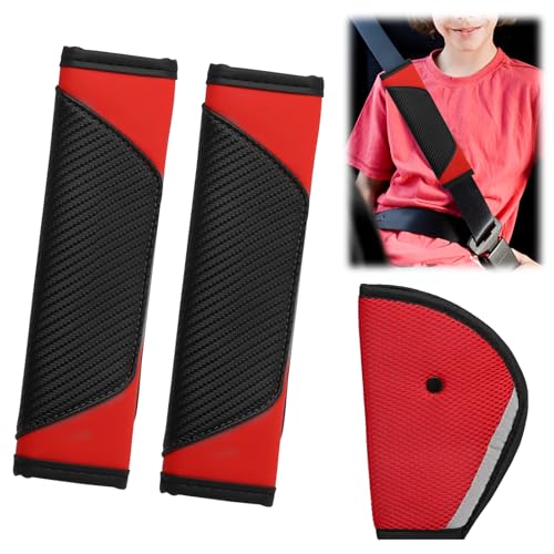 APOMOONS 2 almohadillas para cinturón de seguridad para coche para adultos y 1 unidad de acolchado para cinturón de seguridad para niños, seguro y cómodo para protección de hombros (negro, rojo)