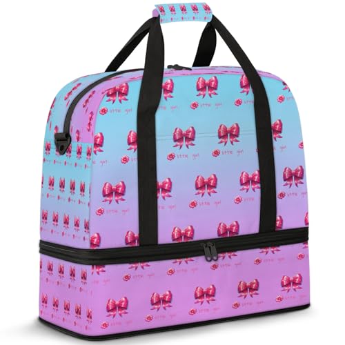 Blue Pink Flower Travel Duffel Bags for Women & Men Large Sports Gym Bags Foldie Weekender Overnight Bag Carry On Tote Bag With Shoe Compartment Personal Item Luggage for Travel Sports Gym