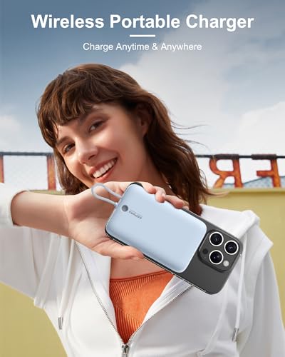 Image of AsperX Magnetic Power Bank, 10,000mAh Wireless Portable Power Bank, 22.5W USB-C Power Delivery Portable Charger Compatible for iPhone 16 /15 /14 /13 /12 Series, Blue