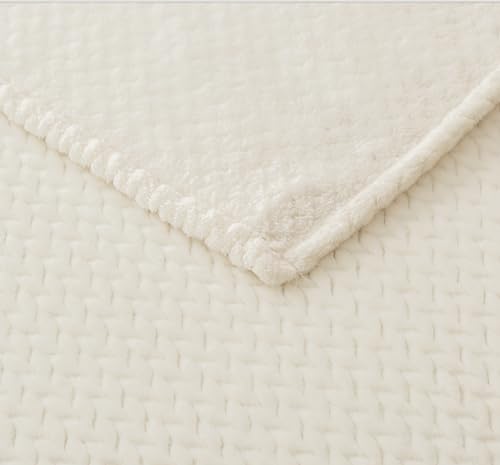 COOVA Oversized King Fleece Blanket 120x120 inches, Soft Cozy Warm Giant Extra Large 10'x10' Blanket for Bed, Sofa, Couch,Travel, Camping, California Huge Big Throw Blanket, Jacquard Iovry White