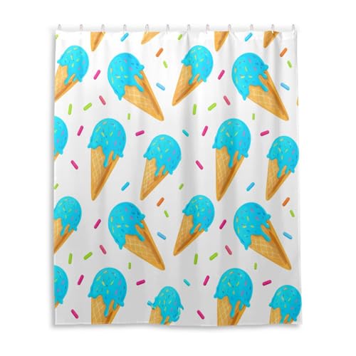 DUOBU Cartoons Ice Cream Cones Shower Curtain Washable Waterproof Fabric Bath Curtain 60x72Inch Shower Curtains with Hooks for Bathroom Decor