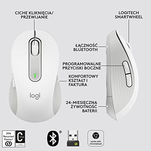 Logitech Signature M650 Mysz bezprzewodowa - małe i średnie dłonie, 2-letnia żywotność baterii, ciche kliknięcia, programowalne przyciski boczne, Bluetooth, PC/Mac/wiele urządzeń/Chromebook - Biały
