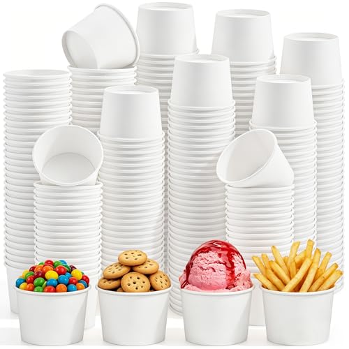 Ruisita 300 Pieces White Paper Bowls 5 Ounce Ice Cream Cups Disposable Snack Bowls Dessert Cups Soup Yogurt Sundae Treat Containers Hot or Cold Food for Birthday Picnic Summer Party