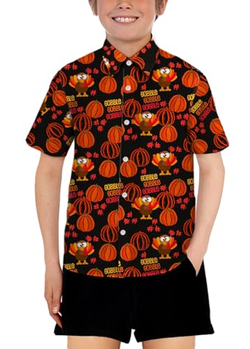 Image of Remimi Unisex Kids Halloween Shirt Boys Pumpkin Ghost Shirts Hawaii Button Up Tops 5-14 Years