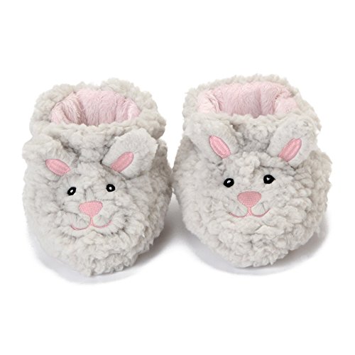 Snoozies Baby Plush Sherpa Animal Booties Bunny Medium (3-6 Months) Grey