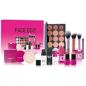 All in One Makeup Set, 15 Colors Concealer Palette, Face Setting Powder, Primer makeup Lotion,Glitter Shine Lipstick, Puff Oval Brush, 4Pcs Brush,Full Cosmetics Makeup Kit, Xmas Make up Gift for Women