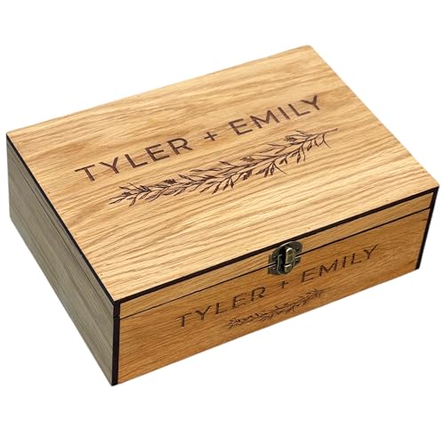 InsideDecor.Shop Personalized Memory Wooden Keepsake Stash Lock Box Wedding gift for Him Her Gift for Boyfriend Girlfriend Couples Anniversary Women Men (Oak)