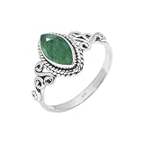 Rubicrafts Emerald Stone Ring 925 Sterling Silver Statement Ring For Women and Girls Handmade Rings Natural Gemstone Ring Promise Ring For Christmas Size US 7 Gift For Her