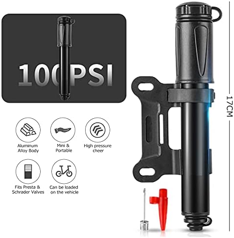 Bike Pump Bike Accessories, Portable Bicycle Tire Pump, Aluminum Alloy Bycicles Pumps Bike Tyre Pump,Compatible with Universal Schrader Valve and Presta Valve Bicycle Pump,Ball Pump Needle/Frame Mount