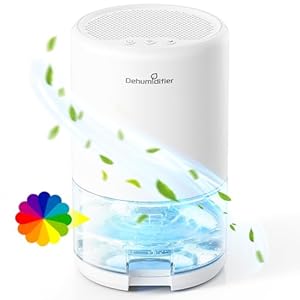 Deshumidificador Eléctrico Portatil Deshumificadores de humedad, Ultra Silencioso con Modo Dormir,Apagado Automático,luz LED de 7 colores,Filtro extraíble y Lavable,ara el Dormitorio,Baño, Armario