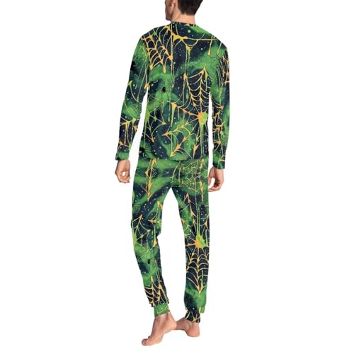 halloween pjs men Novelty Holiday Ghost Fun Skeleton Bats Spider Web Printed4