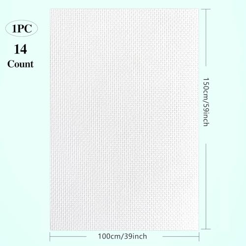 Image of 14CT Aida Cloth - 39x59 Inch Cross Stitch Fabric for Embroidery, Pre-Cut Needlework Material, Acid-Free, Durable Weave(White)