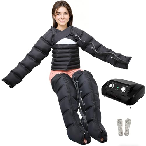 Botas Presoterapia Piernas y Abdomen para Casa con 6 Camaras | Maquina de Presoterapia Profesional para Casa| Masajeador Drenaje Linfatico (Blackarms+legs+waist,6 Cavity)