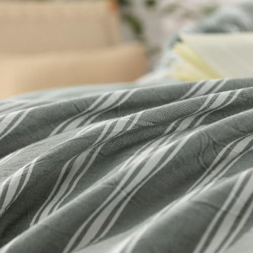 Image of BESTOUCH Striped Cotton Duvet Cover Set Linen Feel Alaska King | 100% Washed Cotton, Soft Wrinkle Texture, Hidden Zipper, 8 Ties, Breathable Lightweight Durable Comfy, 3 Pcs No Insert