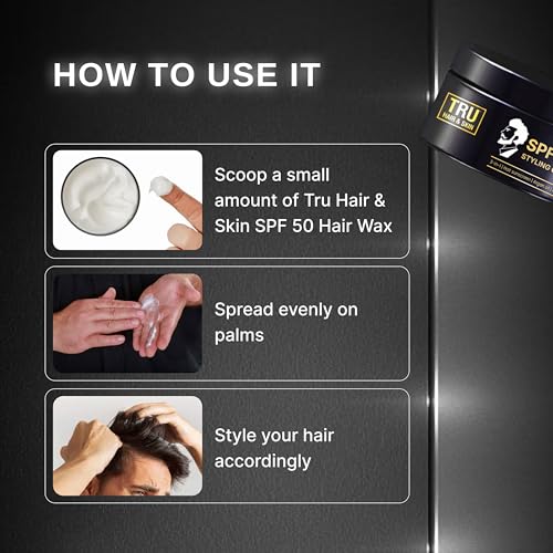 Image of TRU HAIR & SKIN SPF 50 Styling Cream | Non-Sticky Hair Gel for Men | 8 Hour Hold | Hair Wax | Styling Wax |100gm
