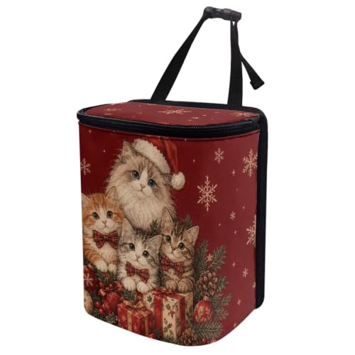 Image of Talayituse Christmas Cats Gift Print Car Trash Can Portable Auto Garbage Bin Multifunctional Vehicle Interior Accessories with Adjustable Straps Universal Fit Truck SUV Sedan Christmas Decor