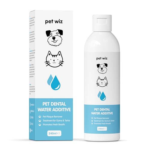 Pet Wiz Additivo per Acqua Dentale per Cani e Gatti, combatte l'alito Cattivo, rimuove placca e tartaro, promuove Gengive Sane, 240 ml
