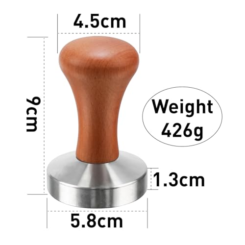 SZJYG Tamper do espresso, 58 mm, tamper do kawy, z drewnianym uchwytem i matą silikonową, ubijak do kawy, silikonowy ubijak do kawy, ze stali nierdzewnej